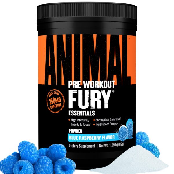 Animal Fury polvo preentrenamiento frasco etiqueta
