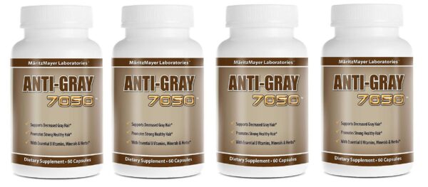 Paquete de Anti-Gray Hair 7050 con 4 botellas y 60 cápsulas cada una