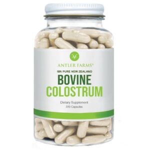 Frente del frasco Antler Farms Colostro Bovino NZ 220 cápsulas 600 mg