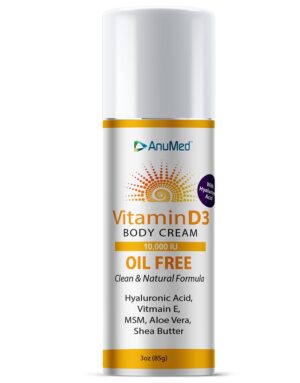 AnuMed crema vitamina D3 10000 UI con magnesio y ácido hialurónico 3 oz