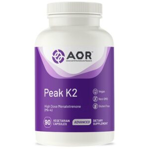 AOR Peak K2 suplemento vitamina K2 envase frontal 90 cápsulas