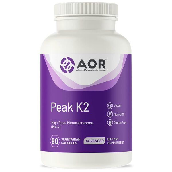 Version 1.0.0 AOR Peak K2 suplemento vitamina K2 envase frontal 90 cápsulas