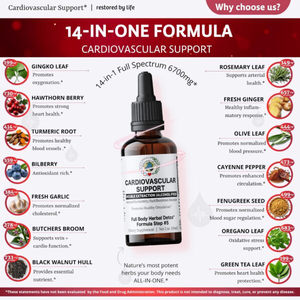 Apoyo cardiovascular suplemento natural Restored By Life