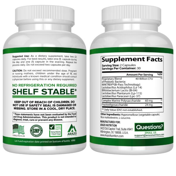 Cápsulas probióticas Arazo Nutrition 40 mil millones CFU