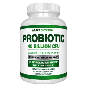 Frasco de probiótico Arazo Nutrition 40 mil millones CFU