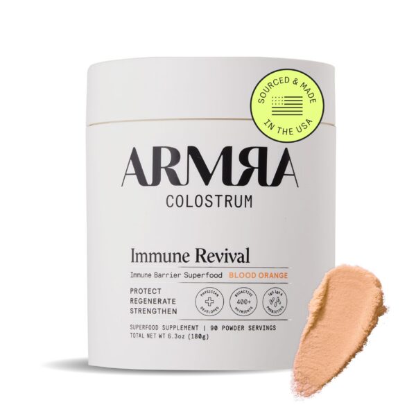 Frasco de ARMRA Colostrum polvo premium para salud