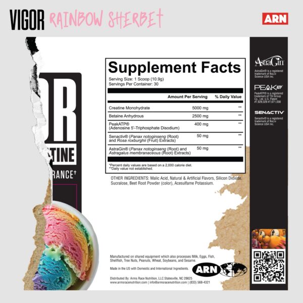 Arms Race Nutrition Vigor Creatine botella closeup