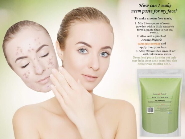 Detalle etiqueta blanca polvo hoja de neem Aroma Depot