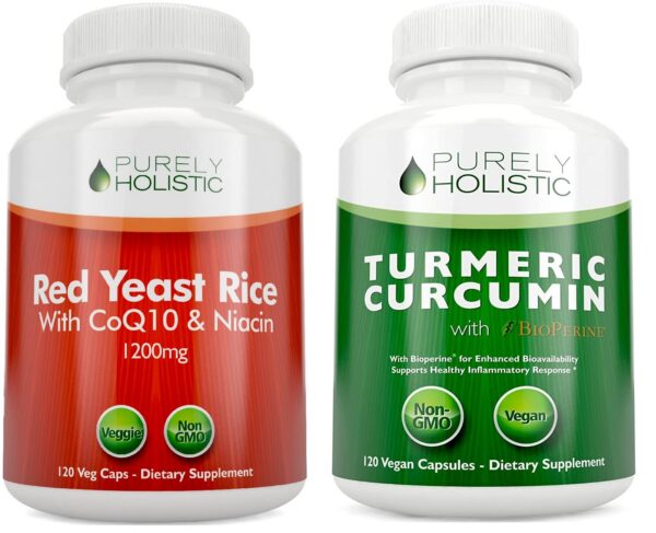 Arroz de levadura roja y cúrcuma cápsulas Purely Holistic presentación frontal