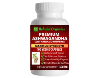 Cápsulas Ashwagandha Behalal Organics liberación rápida frasco