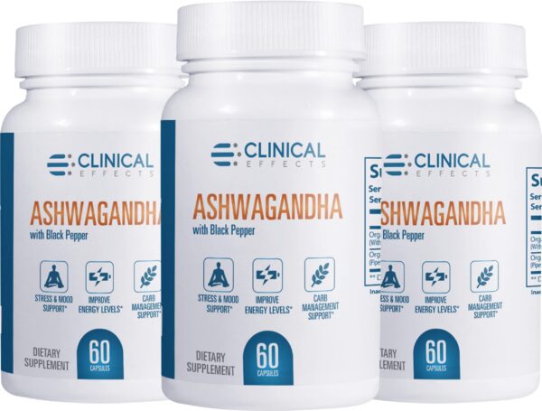 Ashwagandha Clinical Effects cápsulas con pimienta negra paquete 3