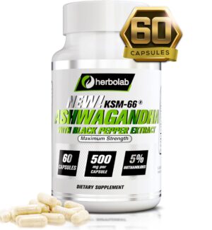 Ashwagandha KSM 66 Herbolab 60 cápsulas frasco frontal