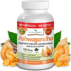 Ashwagandha orgánica con pimienta negra 180 cápsulas veganas