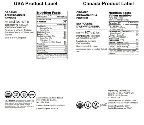 Version 1.0.0 Ashwagandha polvo en cucharada, herb adaptógena Food to Live
