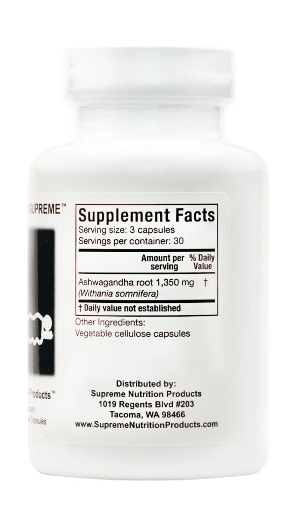 Ashwagandha Supreme sin rellenos ni aglutinantes de Supreme Nutrition
