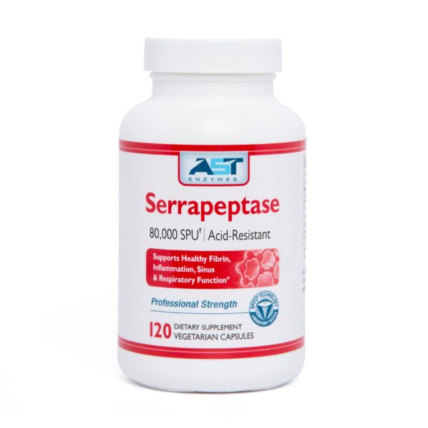 AST Enzymes Serrapeptase 80000 SPU botella con etiqueta
