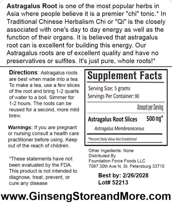 Astrágalo Huang Qi raíz membranáceo vegano saludable