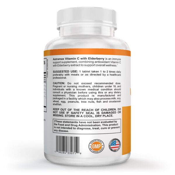 Version 1.0.0 Vista frontal del frasco de Vitamina C 1000 mg con saúco