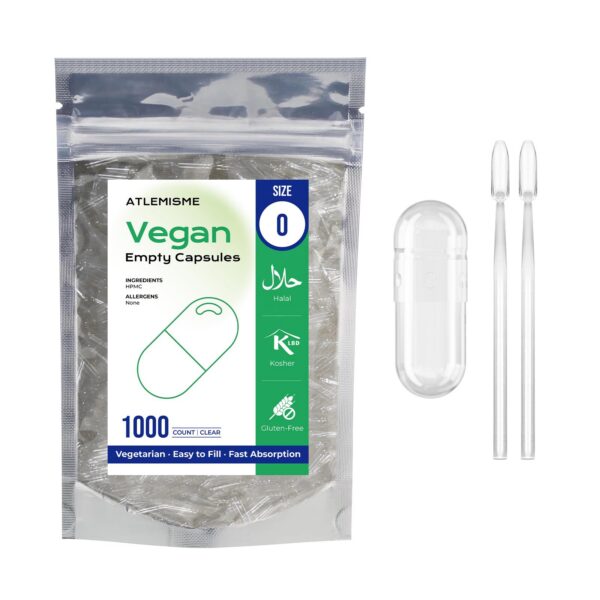 ATLEMISME cápsulas vacías veganas tamaño 0 frontal