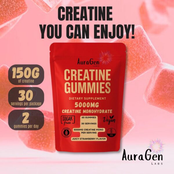 Version 1.0.0 Gomitas rojas de creatina AuraGen close-up