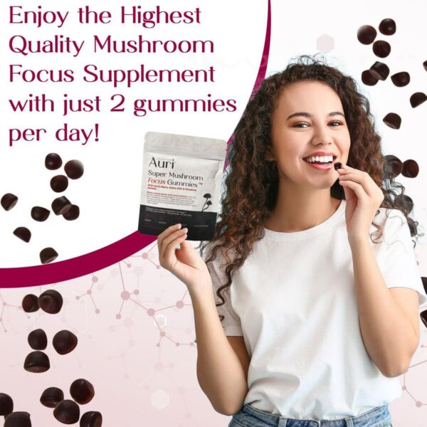 Ingredientes naturales en gomitas Auri Focus con hongos