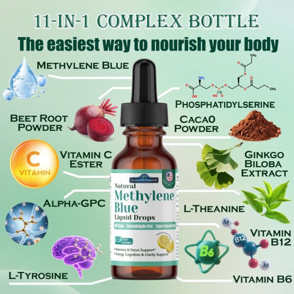 Etiqueta frontal del producto azul de metileno