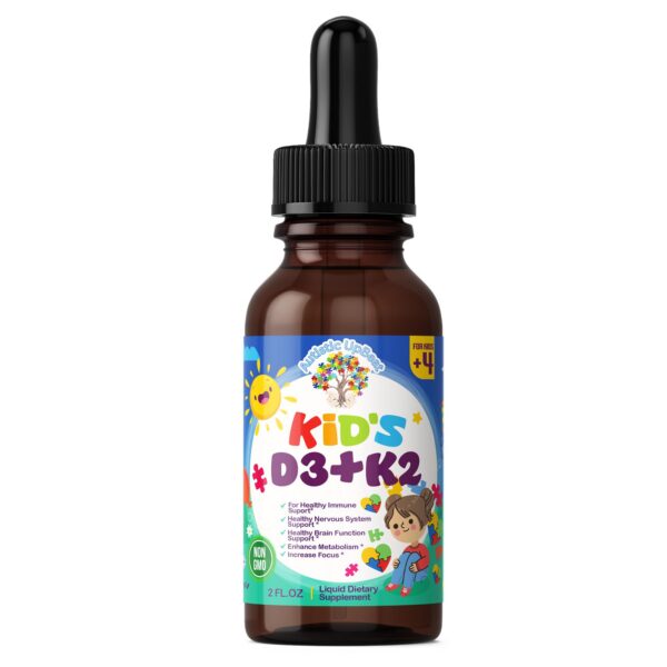 Frente del envase Autistic UpBeat D3 y K2 para Niños