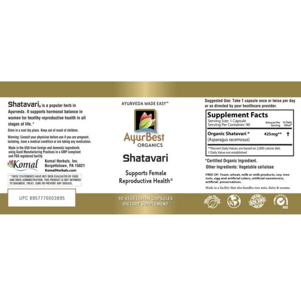 AyurBest suplemento herbales Shatavari 425mg vista lateral botella