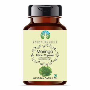 Botella cápsulas vegetarianas AYURVEDASHREE extracto de moringa 500mg