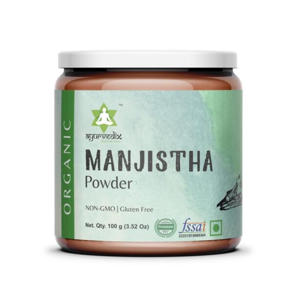 Version 1.0.0 Envase polvo Manjistha ayurvedix para piel radiante 100g