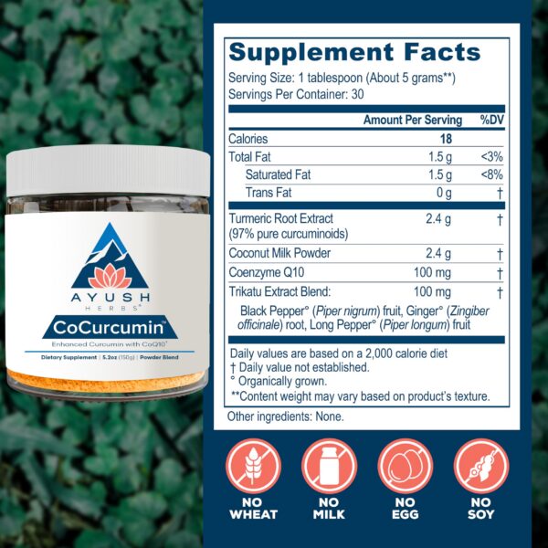 Ayush Herbs polvo cúrcuma con CoQ10 y aceite MCT