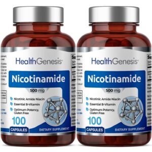 B-3 Nicotinamida 500 mg Health Genesis paquete doble frontal