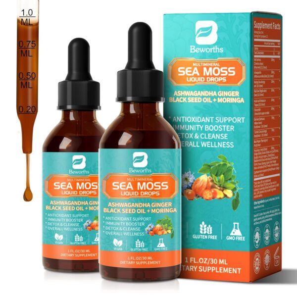 Version 1.0.0 Gotas líquidas Sea Moss B BEWORTHS paquete 2 botellas