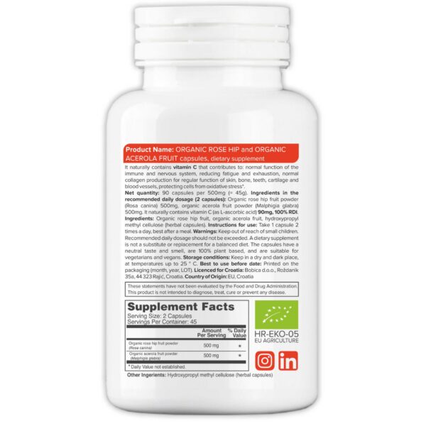 Frasco b Organic cápsulas Vitamina C con etiqueta