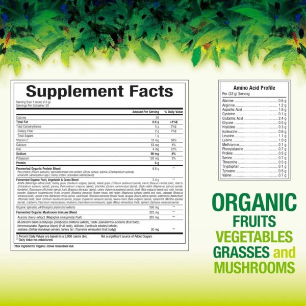 Version 1.0.0 Etiqueta de Organic Greens con ingredientes