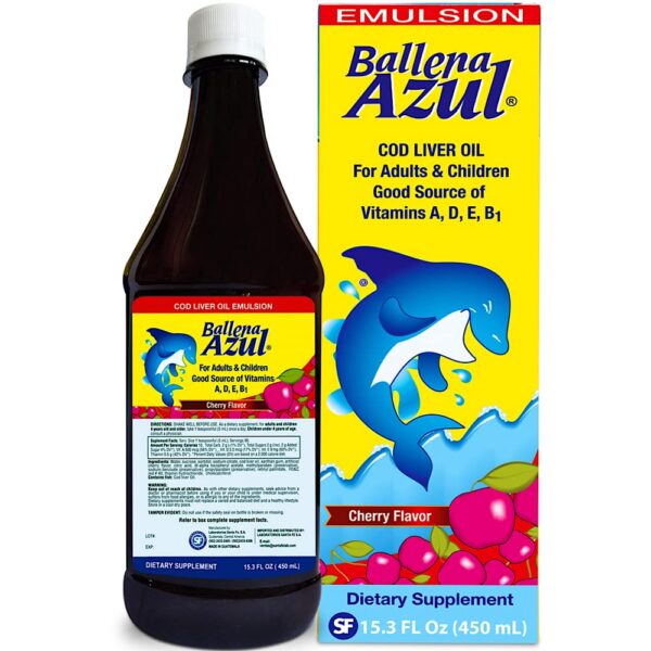 Frasco de Ballena Azul Emulsión Aceite de Hígado de Bacalao 15 oz
