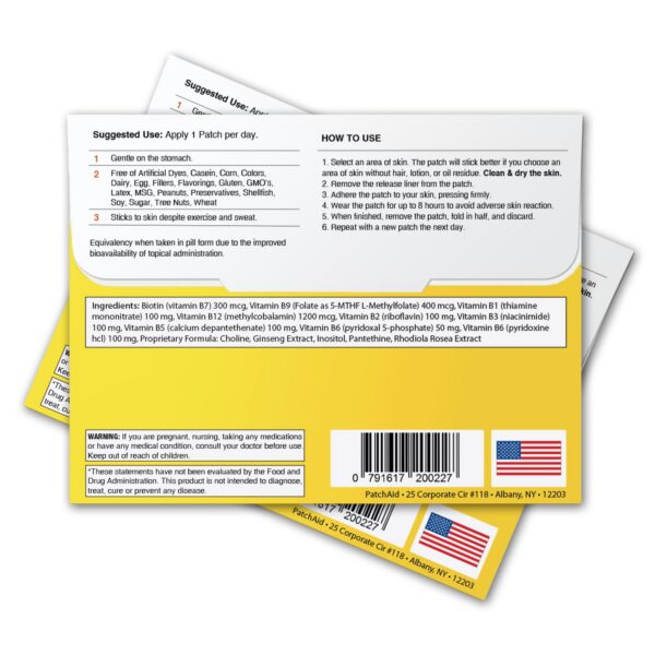 Parche B12 Energy Plus PatchAid blanco en uso sobre piel