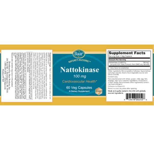 Etiqueta nattokinase Baar 60 cápsulas veganas