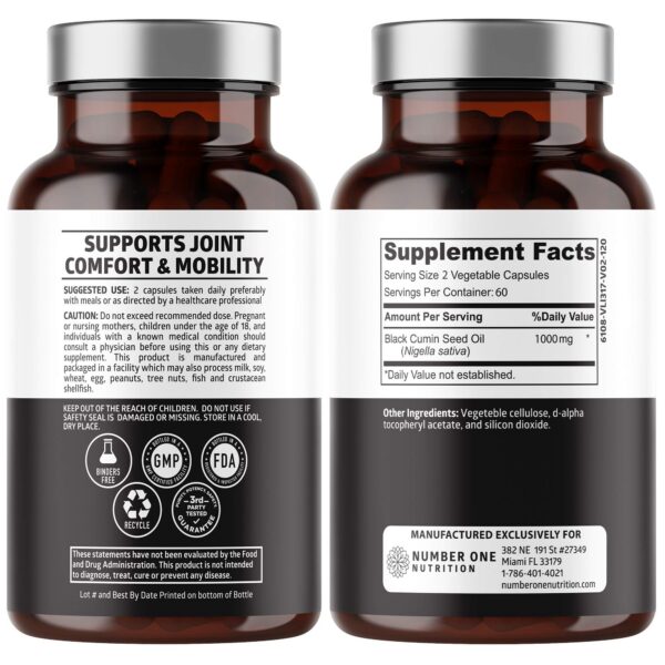 Etiqueta frontal de aceite de semilla negra N1N