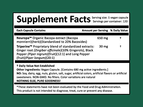 Bacopa suplemento ayurvédico cápsulas vegetales calidad premium