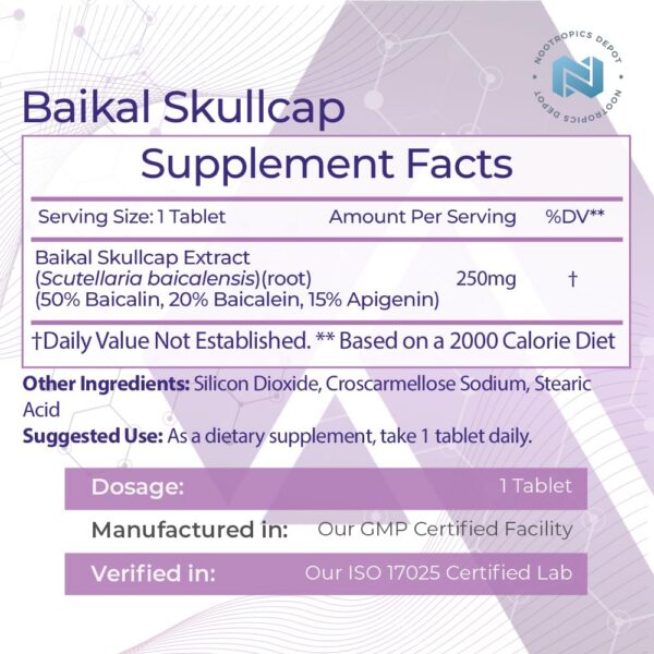 Baikal Skullcap frasco de tabletas