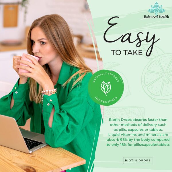 Ingrediente de gotas de biotina Balanced Health en 2oz.