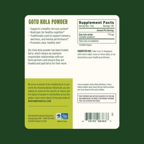 Version 1.0.0 Banyan Botanicals Gotu Kola polvo para apoyo nervioso y piel