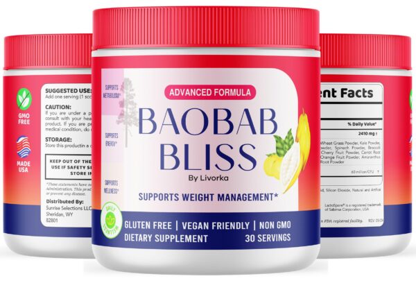 Baobab Bliss polvo suplemento natural orgánico 90 porciones