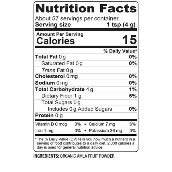 Etiqueta del envase de amla en polvo
