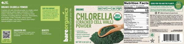 Version 1.0.0 Polvo de chlorella 100% crudo con fondo blanco BareOrganics