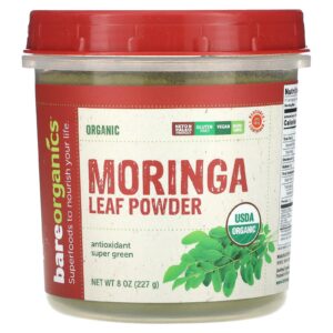 Version 1.0.0 Paquete de polvo superalimento de moringa orgánico BareOrganics 8 onzas