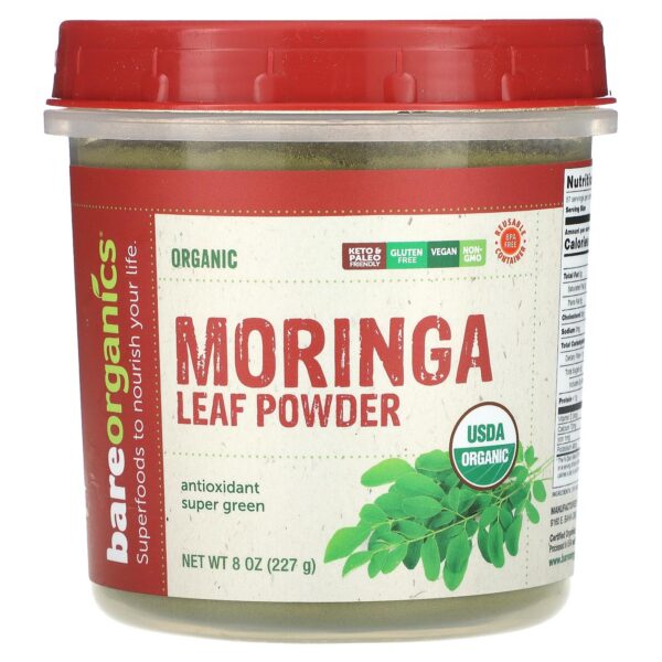 Version 1.0.0 Paquete de polvo superalimento de moringa orgánico BareOrganics 8 onzas