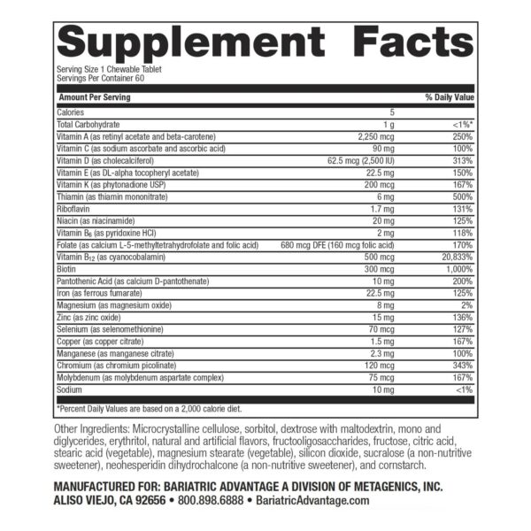 Etiqueta y empaque de Bariatric Advantage High ADEK