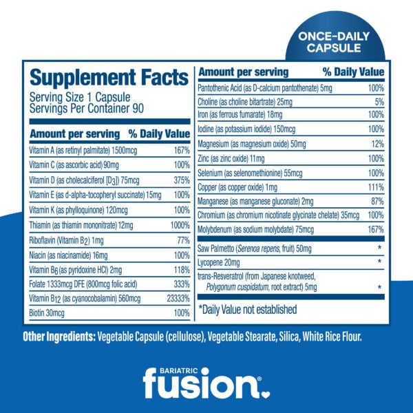 Frente y etiqueta del frasco Bariatric Fusion